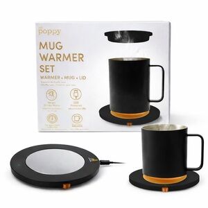 USB Coffee Mug Warmer Set w Mug & Lid Desk Drink Heater Tested NIB